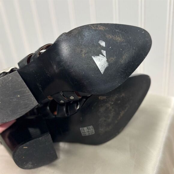Coach Black Leather Studded Cutout Western Boots 7B Buckle Moto Pointed Toe - Picture 7 of 8